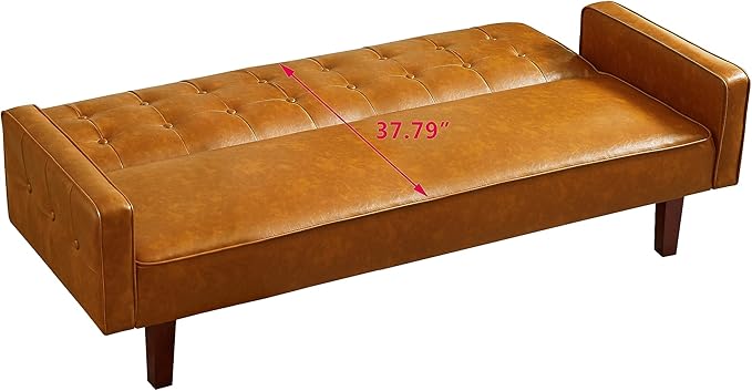 74.4 Faux Leather Couch Bed Sofa Bed Small Space Sleeper Couch with Adjustable Backrest Mid Century Modern Couches for Small Living Room Office Bedroom Apartment (Brown)