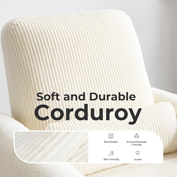 360° Swivel Glider Recliner Chair Oversized Rocker Recliner with Heating and Massage Glider Chair for Nursery with Pillow24 Extra Wide Rocking Chair for Living Room Corduroy Beige