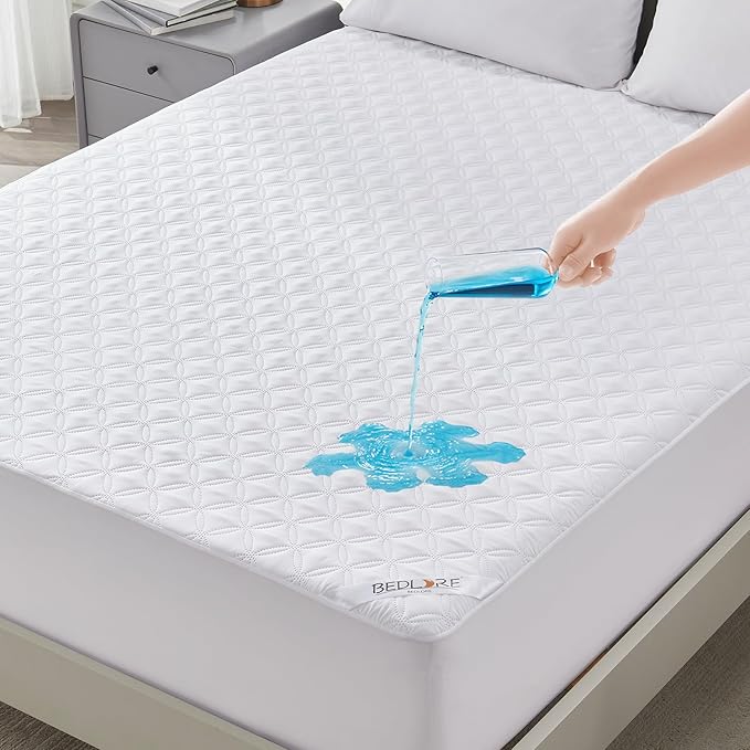 BEDLORE Waterproof Mattress Protector Queen Size Noiseless Mattress Pad with Deep Pocket Fitted Up to 6-18 inches Soft Noiseless Bed Mattress Cover Washable for Home Bedroom Hotel (White)