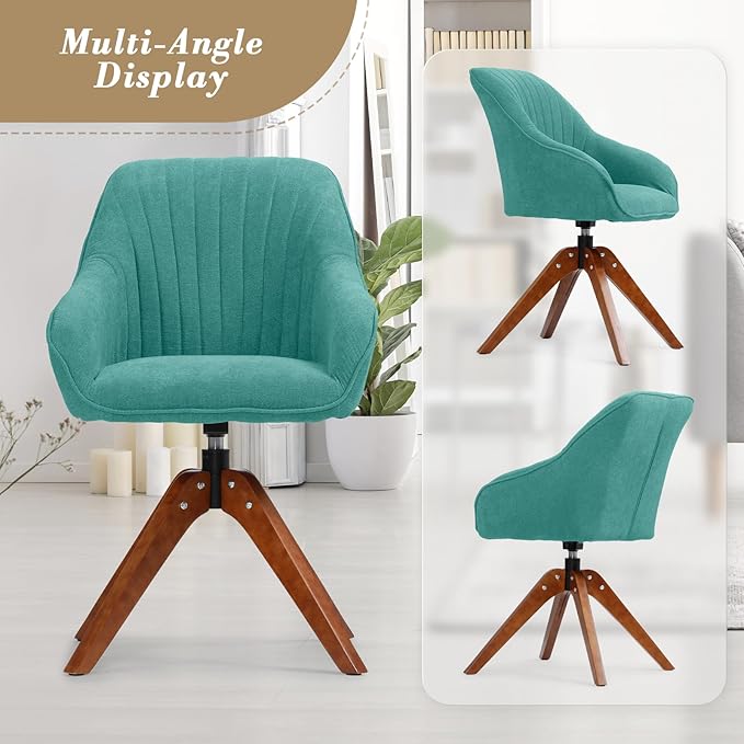 Athena Collection Modern Green Linen Upholstered Swivel Armchair Comfortable Office Desk Chair 360 Swivel Ergonomic Design