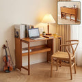 41'' Bamboo Folding Desk with Bookshelf Space-Saving Computer Desk Mid Century Modern Foldable Study Table for Home Office Bedroom Small Spaces - Brown