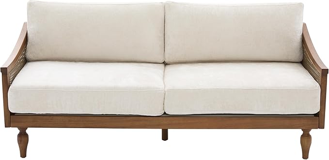 Christopher Knight Home Harper Mid-Century Loveseat Sofa Couch 2-Seater Lounge Sofa with Rattan Armrests and Wooden Legs Chenille Upholstered Couches for Living Room and Small Space Walnut
