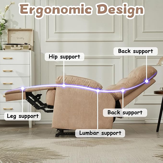 Fabric Lazy Boy Recliner Chair for Bedroom Manual Reclining Chairs for Adults Recliner Chair with Adjustable Backrest &amp Foootrest/Overstuffed Cushion Havy Duty (Mocha)
