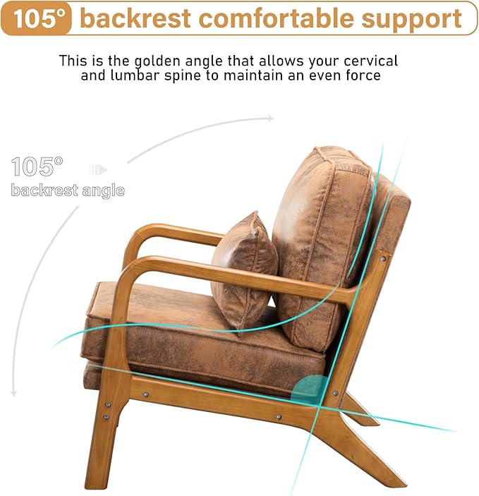 Accent Chair for Living Room Mid-Century Modern Upholstered Armchair with PillowReading Arm ChairComfy Accent Chair for Bedroom