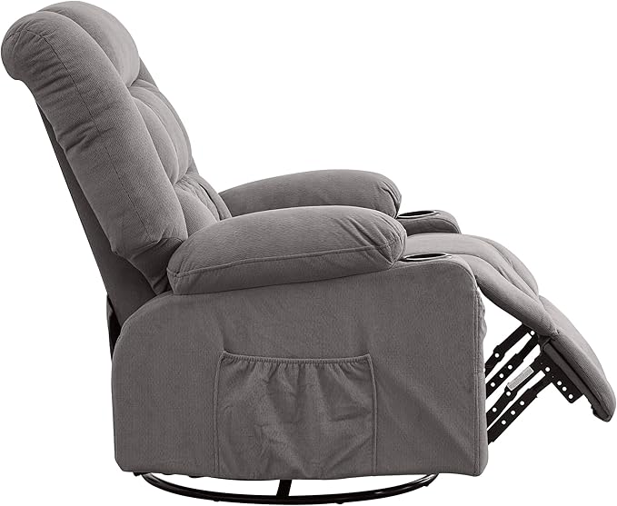 Massage Swivel Rocker Recliner Chair with Vibration Massage and Heat Ergonomic Lounge Chair for Living Room with USB Charge Port and Side Pocket Rocking Function (Light Grey)