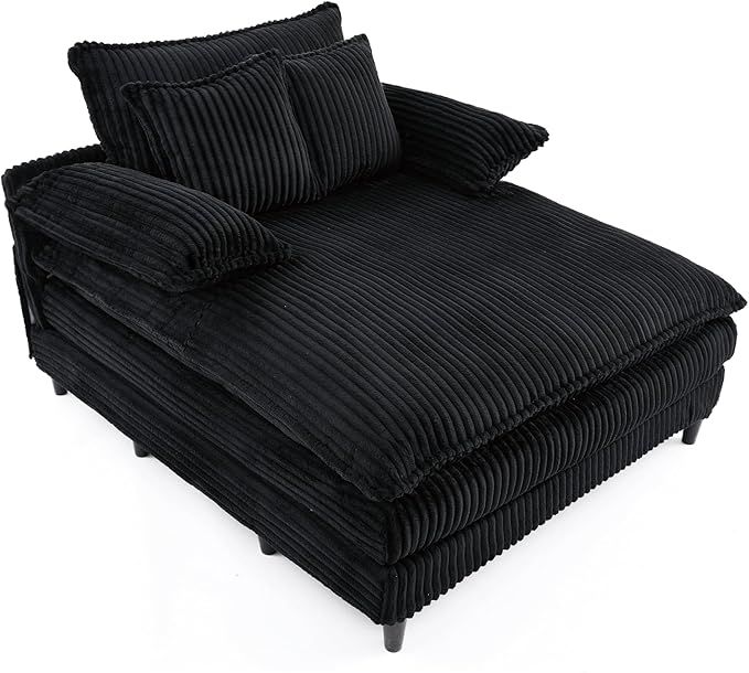 54.8 Oversized Chaise Lounge Chair Cozy Sleeper Sofabed Plush Corduroy Upholstered Cloud Lounge Sofa Daybed with Detachable Pillow Armrest and 4 Angles Adjustable Backrest