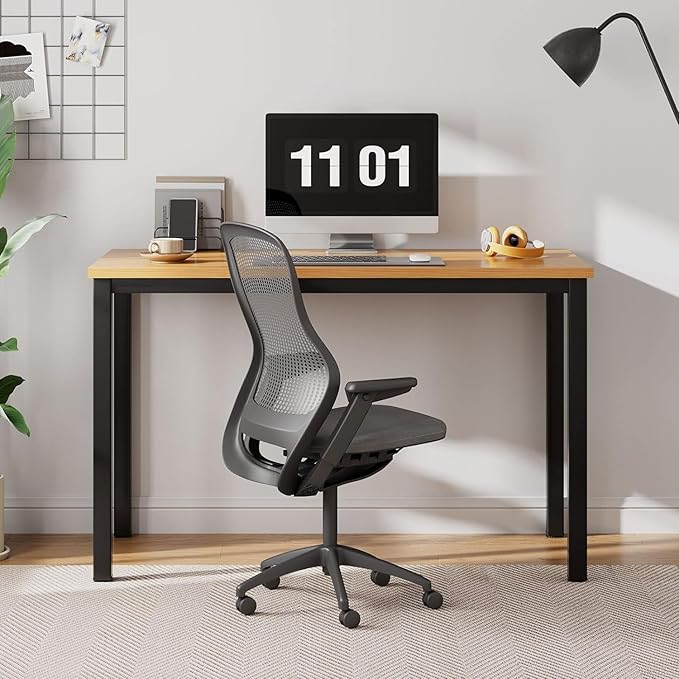 sogesfurniture 39.3 inches Sturdy Writing Desk for Small SpacesHome Office Desk Computer Desk Gaming Desk Computer Table Sturdy Writing Workstation for Home Office Teak+Black