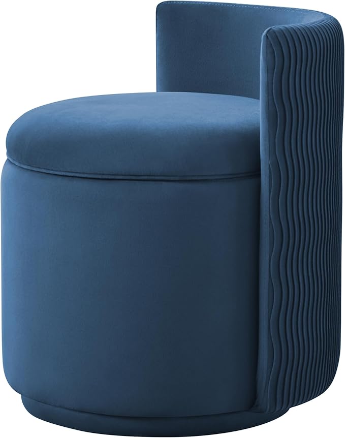 360° Swivel Velvet Vanity Chair with Storage Barrel Makeup Chair with Wave Back No Assembly Upholstered Vanity Small Accent Chairs for Living Room Blue