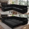 118 Sleeper Sofa Bed Sectional Couches for Living Room/Apartment Chenille L Shaped Couch with Pull Out Couch Bed Convertible Sectional Sofa with Rolled Arm &amp Nailhead Trim Black