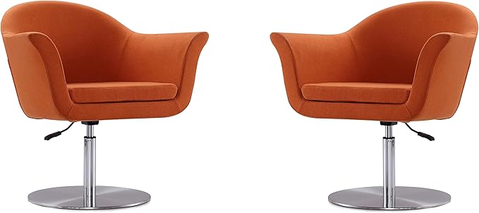 Manhattan Comfort Voyager Adjustable Swivel Accent Chair Set of 2 with 360° Turn Mid-Century Modern Design Woven Upholstery and Removable Cushion Ideal for Living Room or Home Office Orange