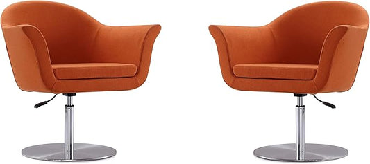 Manhattan Comfort Voyager Adjustable Swivel Accent Chair Set of 2 with 360° Turn Mid-Century Modern Design Woven Upholstery and Removable Cushion Ideal for Living Room or Home Office Orange
