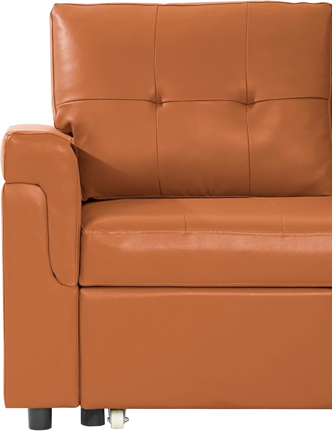Naomi Home 85 in. Convertible Sofa with Storage Reversible L Shape Sofa Couch with Chaise Comfy Couches for Living Room Caramel/Air Leather