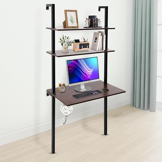 Wall Mounted Office Desk 3-Shelf Industrial Wall Mount Computer Desk Wall Mount Computer Writing Table Wall Organizer Home Office Desks Commercial Wall Mounted Computer Desk for Homes