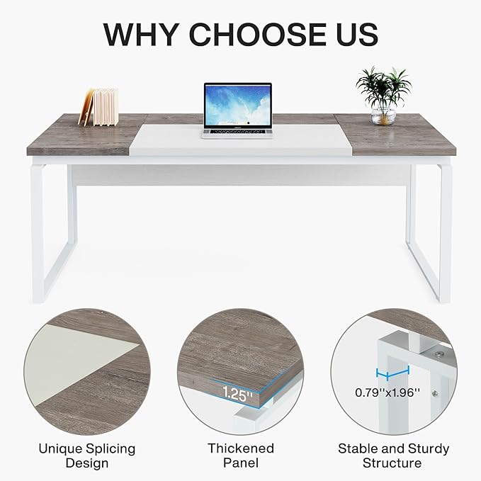 Tribesigns L-Shaped Desk with Drawers 63 Office Desk with File Cabinet Computer Executive Desk with Drawer Cabinet Set (Gray &amp White)