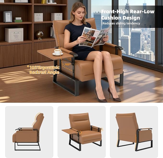 Accent Chair Set of 2 Living Room ChairsReading Chair Sofa Couch with Flip Up Tray Table Side Pockets for Apartment Bedroom and Small Spaces (1-Seater+1-Seater)