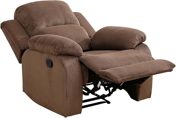 Manual Velvet Recliner Chair Sofa for Living Room35 Ergonomic Reclining Chair with 10 Arm/Upholstered Seat/Metal FrameModern Single Couch for Rv Sofa/Home Theater Seating/Office(Brown)