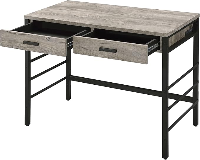 Light Weathered Oak &amp Black Writing Desk with 2 Drawers - Home Office Computer Desk
