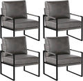 INZOY Mid Century Modern Accent Chair with Removable Cushions Set of 4 Comfy PU Leather Living Room Chairs with Thicker Backrest and Cushion Metal Frame Design Dark Grey