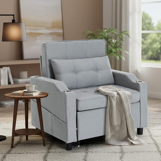 4-in-1 Convertible Sleeper Chair Bed Couch Bed with 5-Level Adjustable Backrest Futon Sofa Bed with USB Port&amp Cup Holder Multi-Functional Chaise Lounge Chair Sleeper Sofas for Living Room