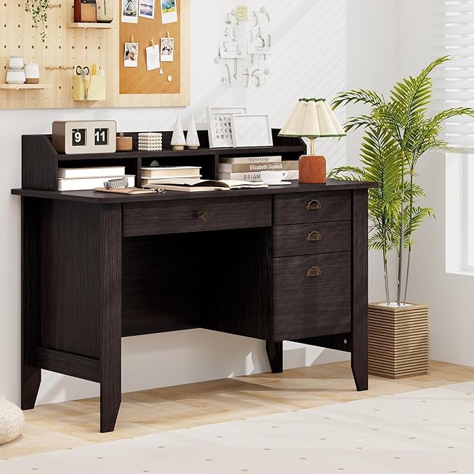 Safeplus 48 Computer Desk with 4 Storage Drawers and Hutch Wood Executive Table for PC Laptop