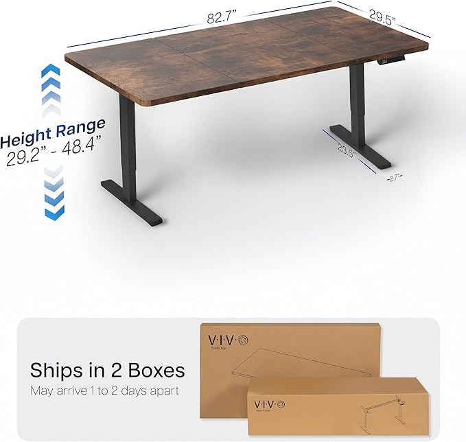 VIVO Large Electric 83 x 30 in Standing Desk Memory Height Adjustment 1B Series Holds 220 lbs Rustic Vintage Brown Top Black Frame DESK-KIT-1B8N