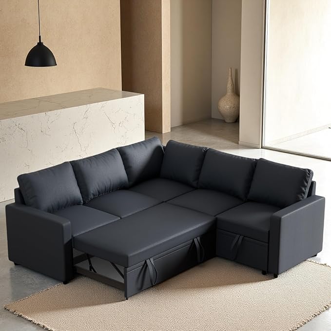 Modular Sofa Bed Couch with Storage 82 Reversible Sleeper Sofas with Pull Out Bed Pull Out Couch for Living Room Apartment Bedroom Office Dark Grey