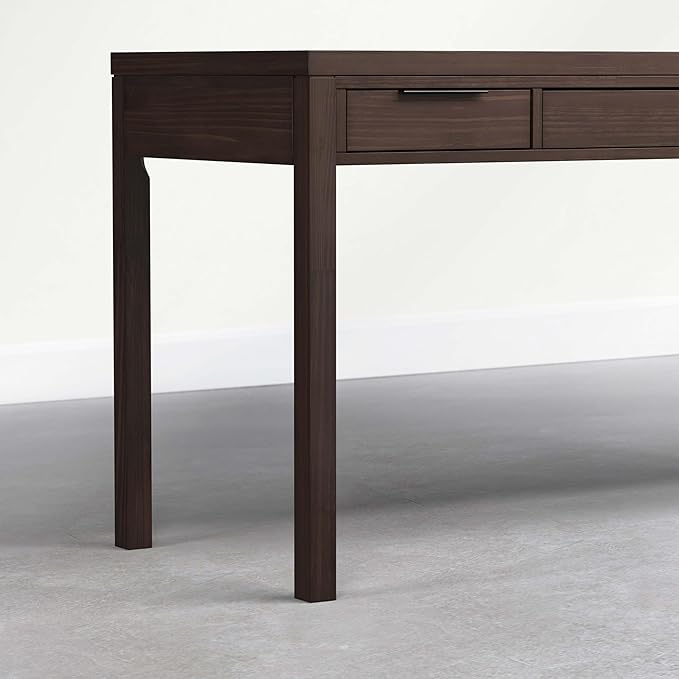 SIMPLIHOME Hollander Desk - 60 Inch Wide Solid Wood Writing Desk in Dark Brown Walnut Contemporary Home Office Computer Table for Workspace or Study with 2 Drawers and Flip-Down Keyboard Tray
