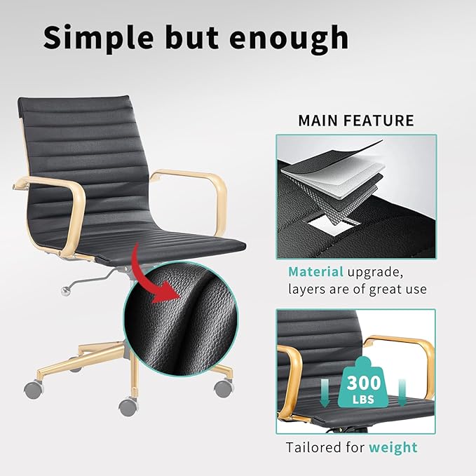 Ergonomic Desk Chair Computer Chairs with Armrests and Wheels Heavy Duty Wide Seat for Home Office Comfortable 22.83in Chair for Women and MenGold Black