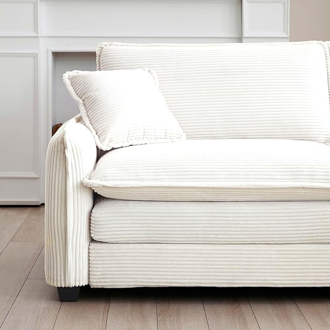 81 Modular Sectional Couch 2 Seat Extra Deep Corduroy Loveseat Sofa with 2 Ottoman Footrest &amp 4 Throw Pillows Modern Upholstered Comfy Couches for Living Room Bedroom Office Apartment Beige