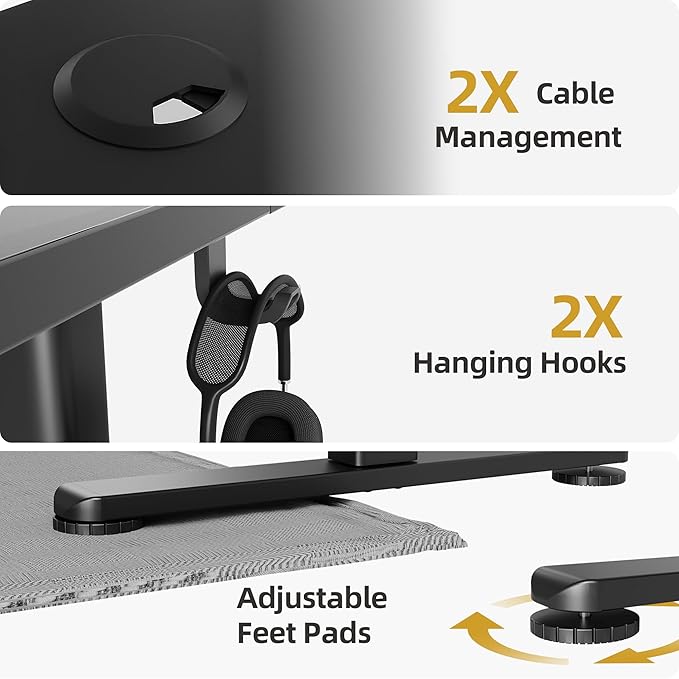 Claiks Electric Standing Desk Adjustable Height Stand up Desk 48x24 Inches Sit Stand Home Office Desk with Splice Board Black Frame/Deep Black Top