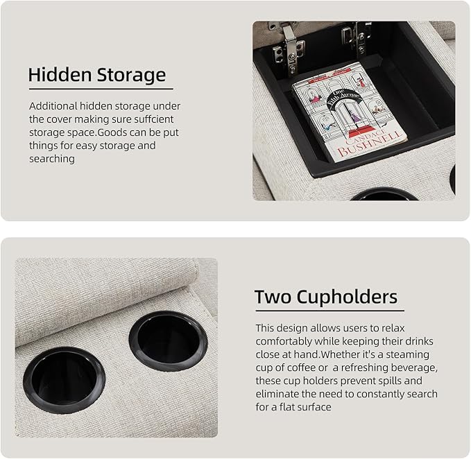 EBELLO Loveseat Recliner with Center Console Soft Fabric 2-Seater Manual Recliner Sofa Hidden Storage &amp Cup Holders Wall-Hugger Reclining Sofa for Living Room RV Beige