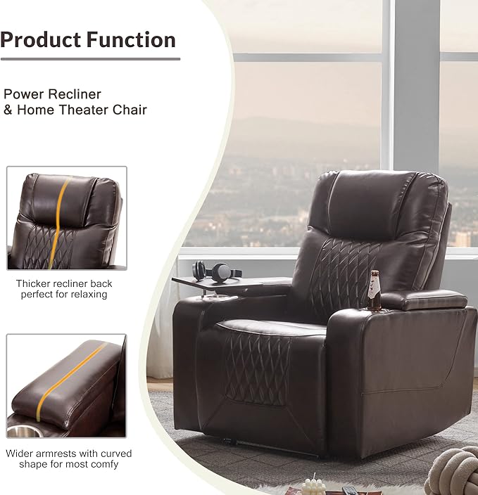 Merax Electric Recliner Chair with USB Charge Port 360 Swivel Tray Table Hand in-Arm Storage and Cup Holders Ambient Lighting - Ambient Lighting Gaming Recliner Chair Home Theater Seating