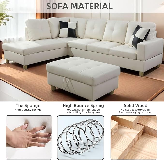L Shaped Sectional Couch with Storage Ottoman Modern Nailhead Comfy Lounge Sofa with Reversible Cup Holder &amp Chaise 97 4 Seat Modular Sofá for Living Room Apartment Amaranth