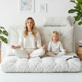 Convertible Sofa Bed 54x91 Inch Thick Tufted Folding Sofa Bed with 2 Pillows Folding Floor Loveseat Sleeper Couch Mattress for Small Spaces Living Room Bedroom and Adults White