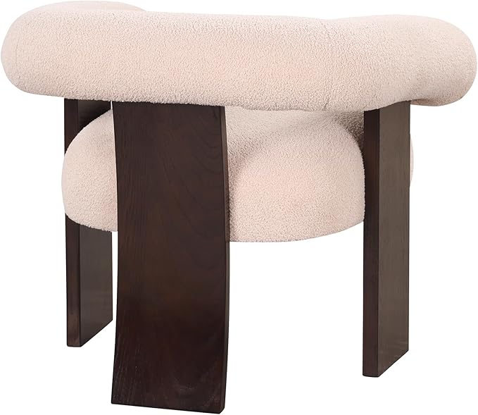 The Curved Wishbone Frame Accent Chair Teddy Velvet for Living Room Beige