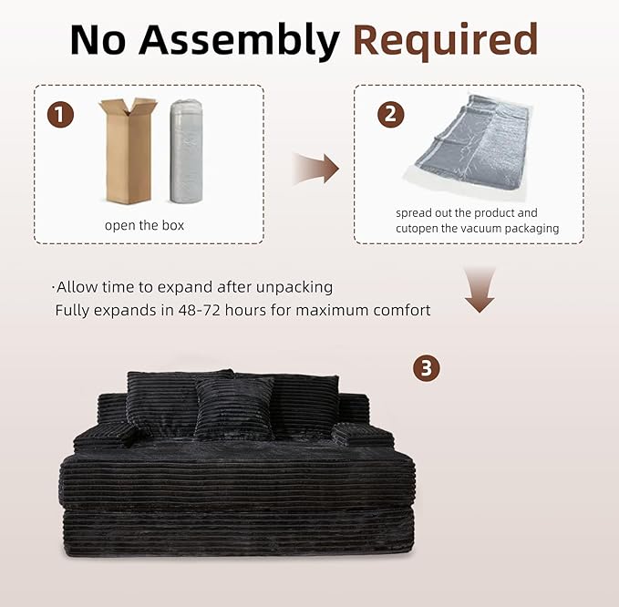67'' Chaise Lounge Chair Indoor Oversized Upholstered Sofa Bed Modern Deep Seat Sofa Comfy Corduroy Sleeper Couch for LivingroomBedroomNo Assembly (Black)