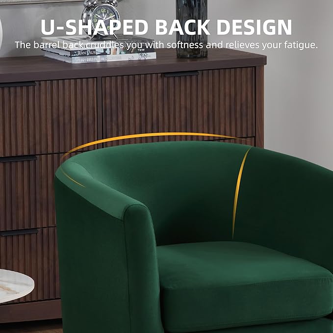 Velvet Accent Chair with Ottoman Modern Barrel Armchair Plush Lounge Chair for Living Room Bedroom Reading Nook 4 Colors (Green)