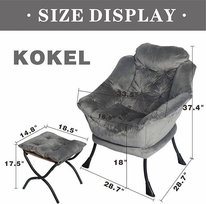 Kokel Lazy Chair with Folding OttomanLiving Room Chairst (Dark Gray-1118)