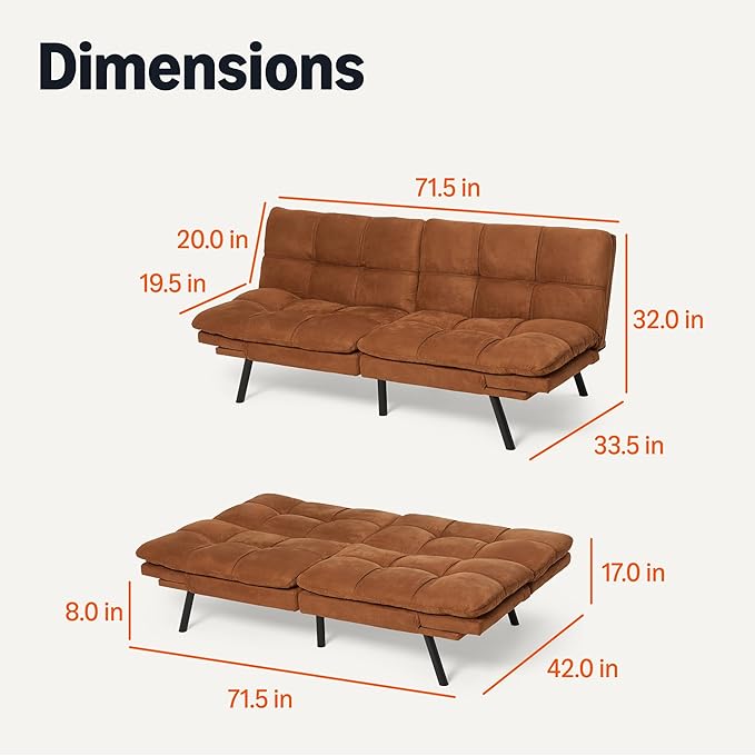 Amazon Basics Convertible Loveseat Sofa Bed with Memory Foam Adjustable Positions Linen Fabric Modern Sleeper for Small Living Room Office Apartment Brown