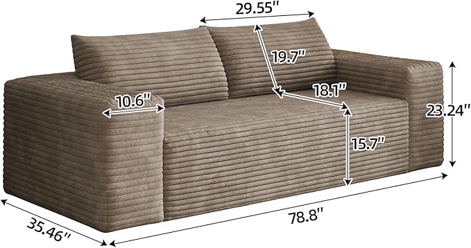 Cloud Loveseat Sofa Corduroy Boneless Couch with High Density Memory Foam Comfy Small Foam Couch in a Box No Assembly Modern Floor Compressed Sofa for Living RoomBedroomSmall Space(78.8WCamel)