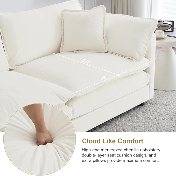 KIVENJAJA 41.4”W Oversized Sofa Chair with Ottoman Modern Chenille Deep Seat Single Couch Armchair Comfy Chaise Lounge Indoor with Pillow for Living Room Bedroom Apartment Beige