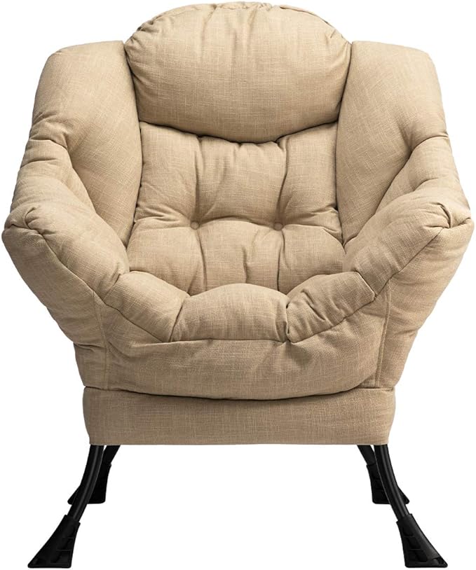 HollyHOME Lazy Chair with Armrest and Side Pocket Comfy Accent Lounge ChairLeisure Sofa Armchair for Living Room Bedroom Dorm or Small Spaces Oversized Reading Sofa ChairCotton-Linen Tan