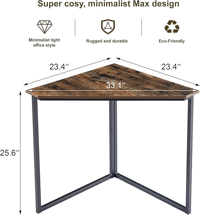 VECELO Ϲоrnеr Desk Corner Tables for Living Room for Small Space Triangle Computer Desk with Steel Frame Ϲоrnеr Shelves with Metal Frame Ϲоrnеr Writing Desk for Workstation Set of 2 Brown 33.1