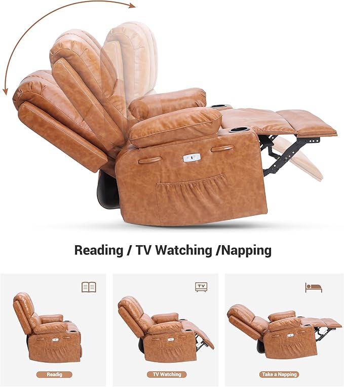 Brown Electric Power Recliner Chair with Heat and Massage Wide 22-Inch Reclining Seat with Built-in Cup Holders Comfortable and Functional Living Room and Nursery Chair
