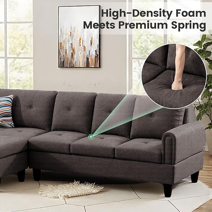 L Shaped Couch Sectional Couches with Chaise Fluffy Fabric 3 Pieces Modular Convertible Sofa for Living Room Furniture Sets and Small Apartment Dark Brown