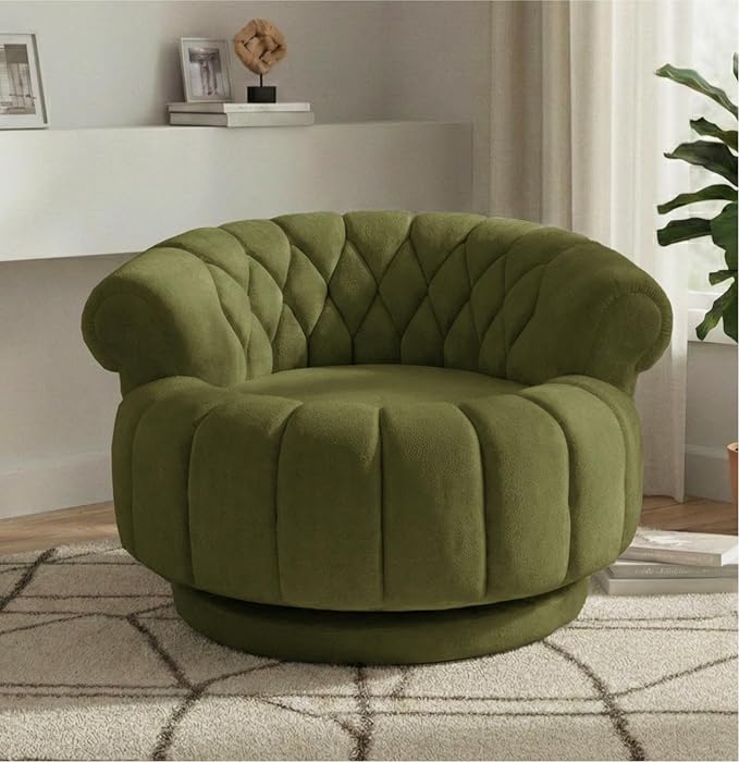 Luxury Swivel Accent Chair Oversized 31 Round Cuddle Chair with 360° Smooth Rotation Modern Channel Tufted Back Thick Padding for Living Room Bedroom Easy Assembly - Sage Green