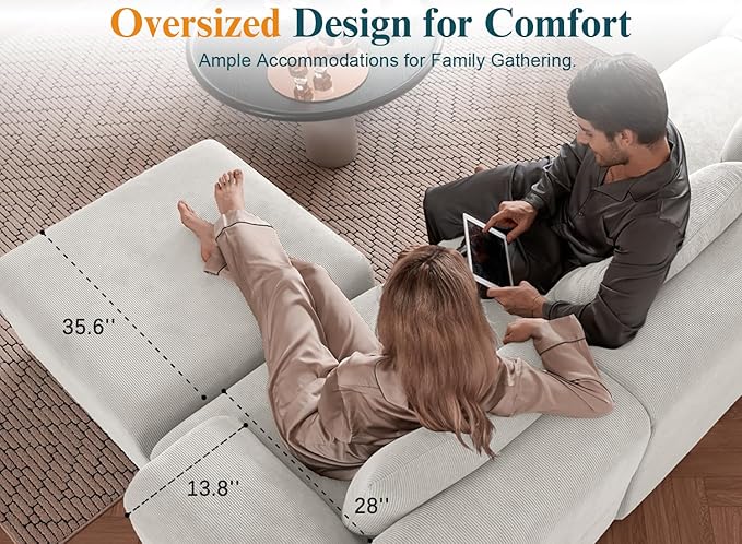 118 Boneless Couches for Living Room L-Shaped Deep Seat Cloud Couch 4 Seater Modular Sectional Sofa Plush Corduroy Convertible Oversized Couches No Assembly Required Beige