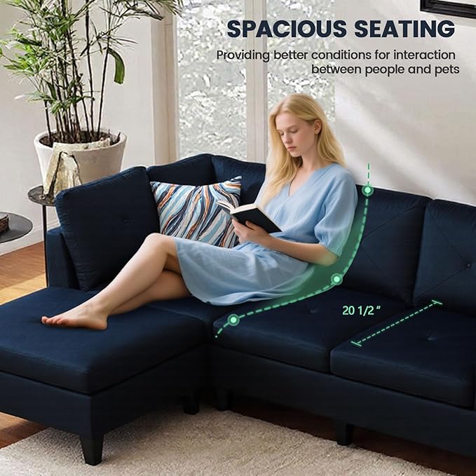 Sectional Couches for Living Room Furniture Sets 4 Seat L Shaped Couches with Ottoman Modular Sectional Sofa for Apartment Furniture Sets Dark Blue