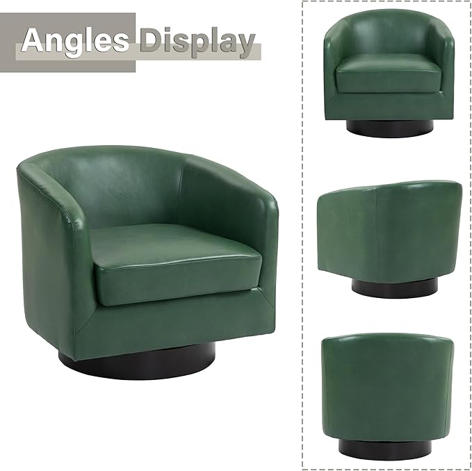 Lumibee Faux Leather Swivel Barrel Chairs Set of 2 Upholstered Comfy Round Swivel Accent Chair 360° Rotation Single Sofa Club Armchair for Living Room Reading Room Bedroom Green
