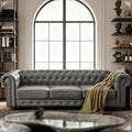 Dreamzie 89 Chesterfield Sofa Couch 3-Seater Leather Vintage Couch Mid Century Modern Sofa with Rolled Arm for Living Room Office Grey